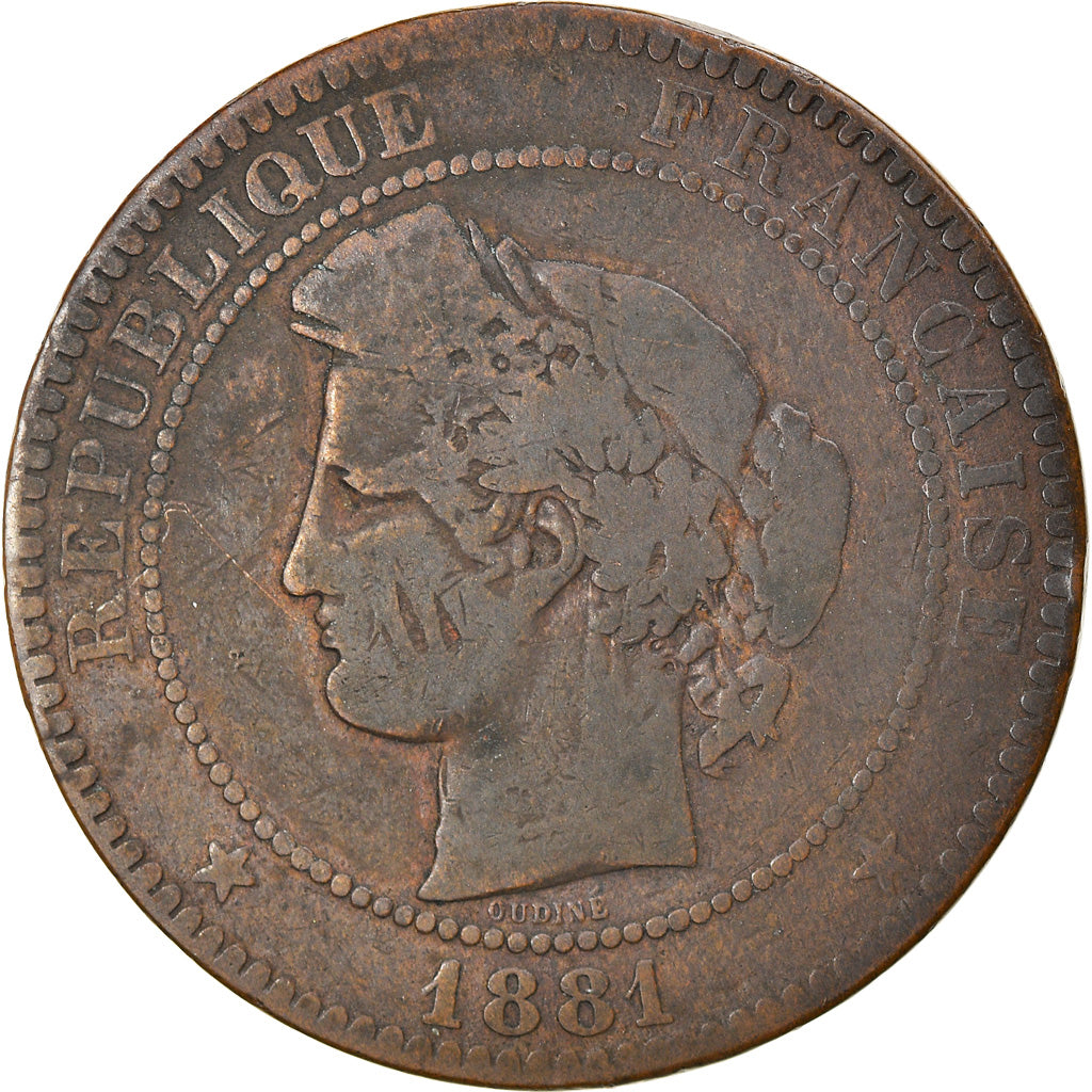 Coin, France, Cérès, 10 Centimes, 1881, Paris, VF(20-25), Bronze, KM:815.1