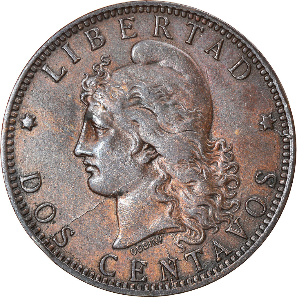 Coin, Argentina, 2 Centavos, 1892, EF(40-45), Bronze, KM:33