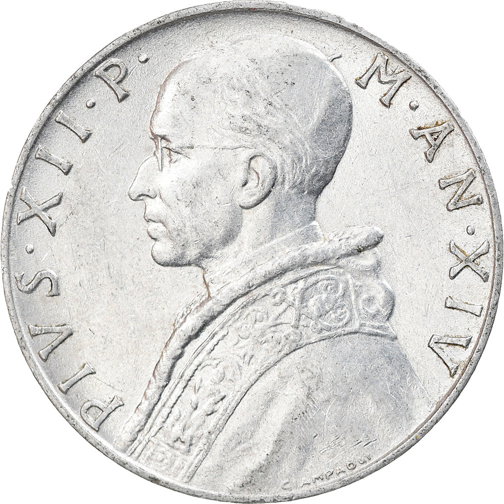 Coin, VATICAN CITY, Pius XII, 10 Lire, 1952, EF(40-45), Aluminum, KM:52.1
