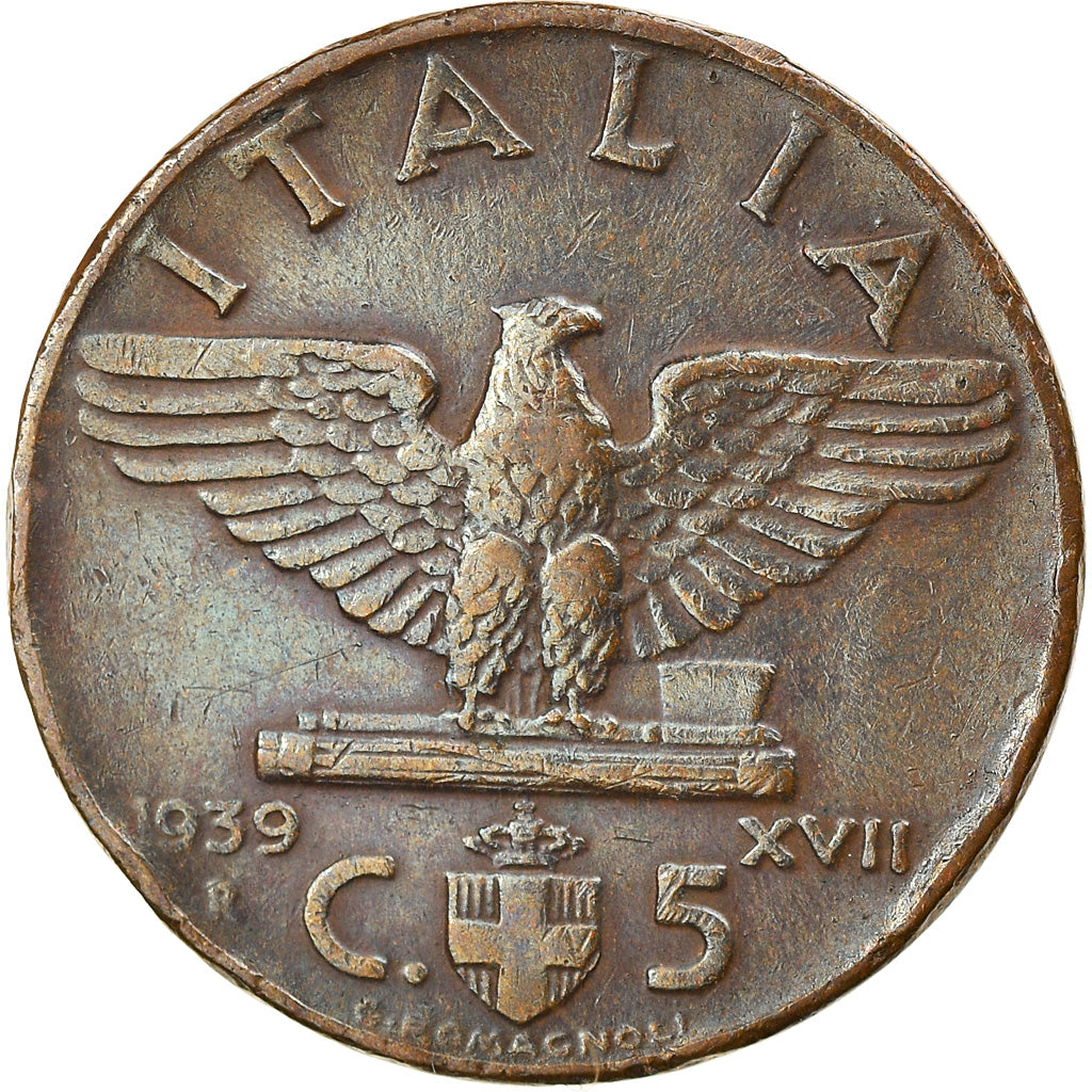 Coin, Italy, Vittorio Emanuele III, 5 Centesimi, 1939, Rome, EF(40-45), Bronze