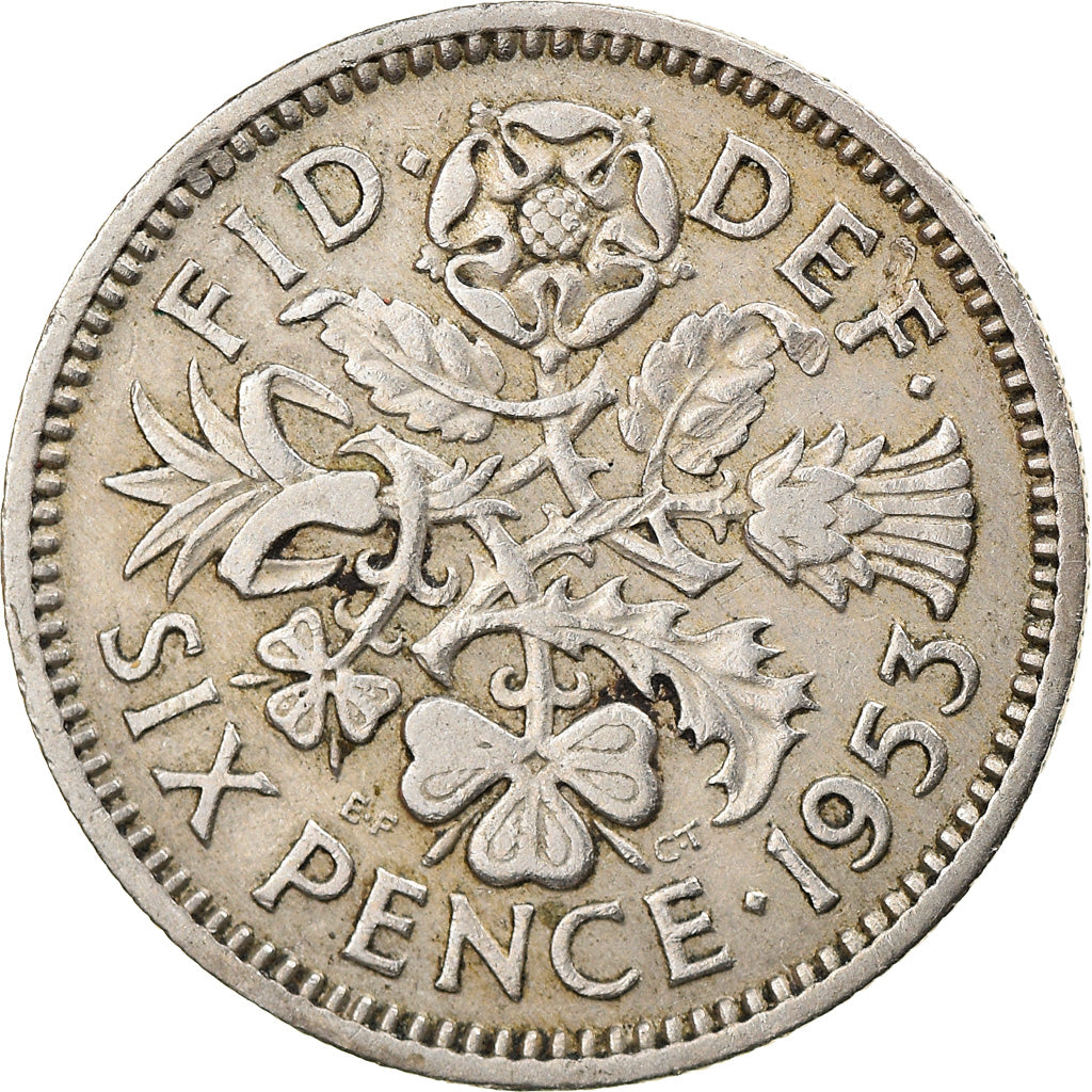 Coin, Great Britain, Elizabeth II, 6 Pence, 1953, VF(20-25), Copper-nickel