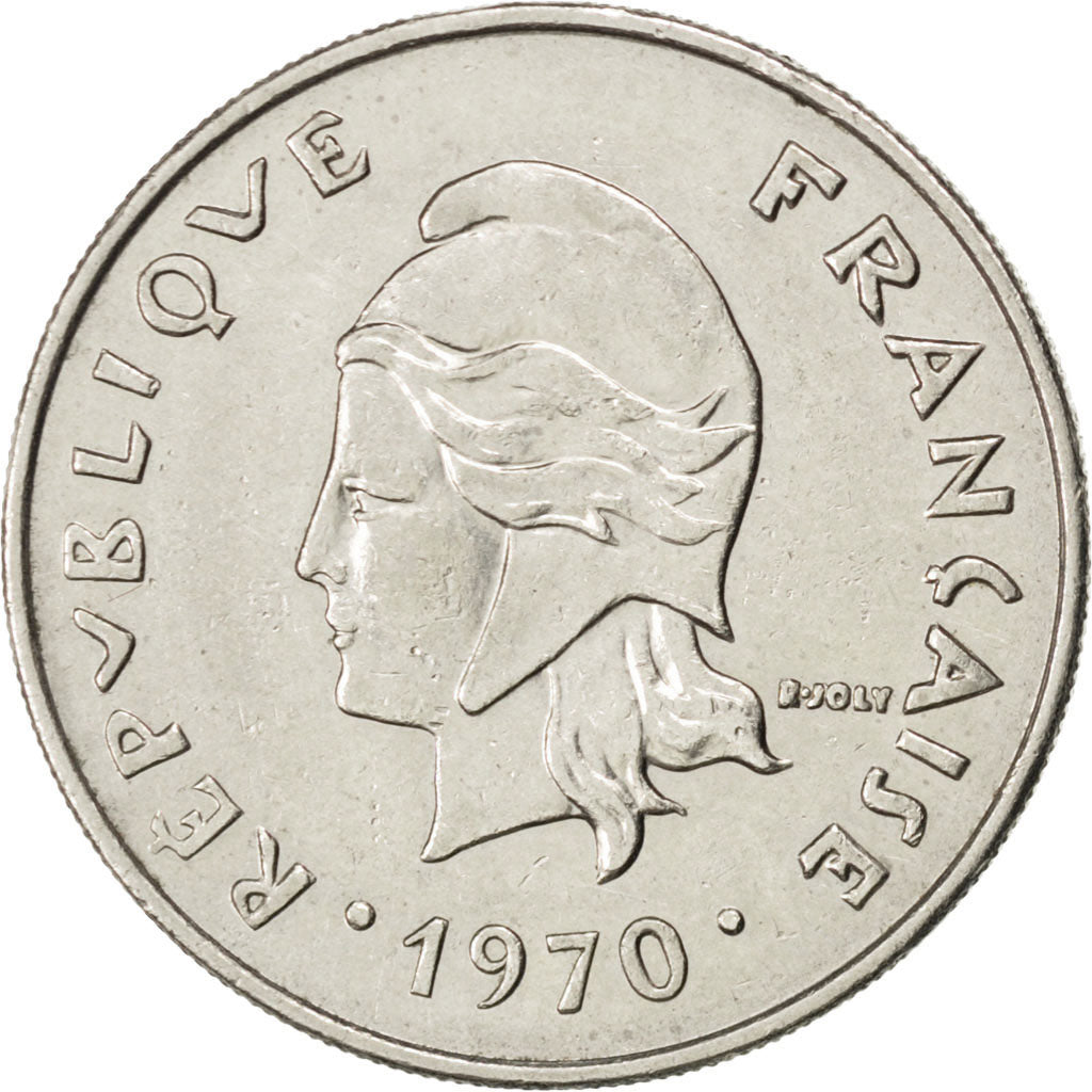 NEW CALEDONIA, 20 Francs, 1970, Paris, KM #6, EF(40-45), Nickel, 28.5, Lecompte.