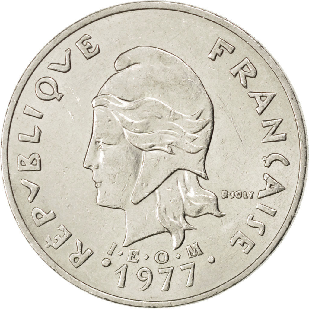 NEW CALEDONIA, 20 Francs, 1977, Paris, KM #12, EF(40-45), Nickel, 28.5,...