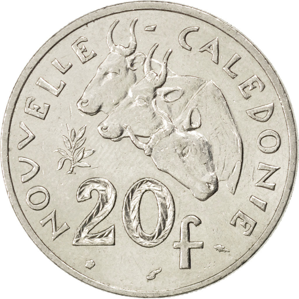 NEW CALEDONIA, 20 Francs, 1977, Paris, KM #12, EF(40-45), Nickel, 28.5,...