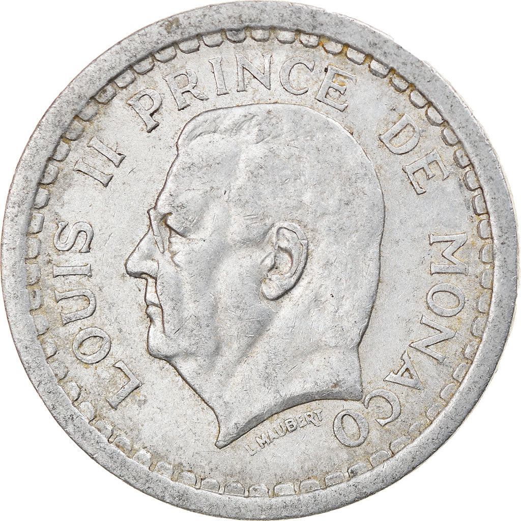 Coin, Monaco, Louis II, 2 Francs, 1943, Paris, VF(20-25), Aluminum, KM:121