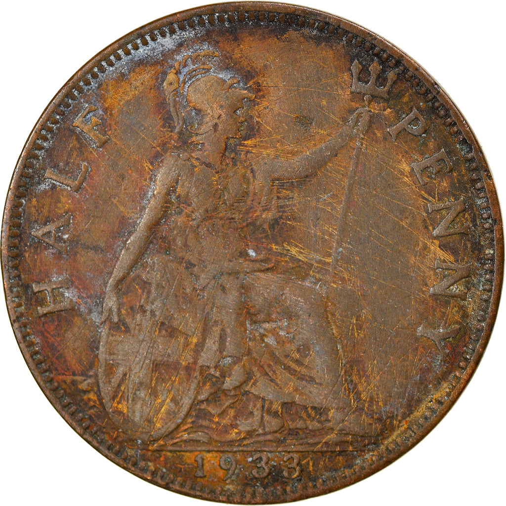 Coin, Great Britain, George V, 1/2 Penny, 1933, VF(20-25), Bronze, KM:837