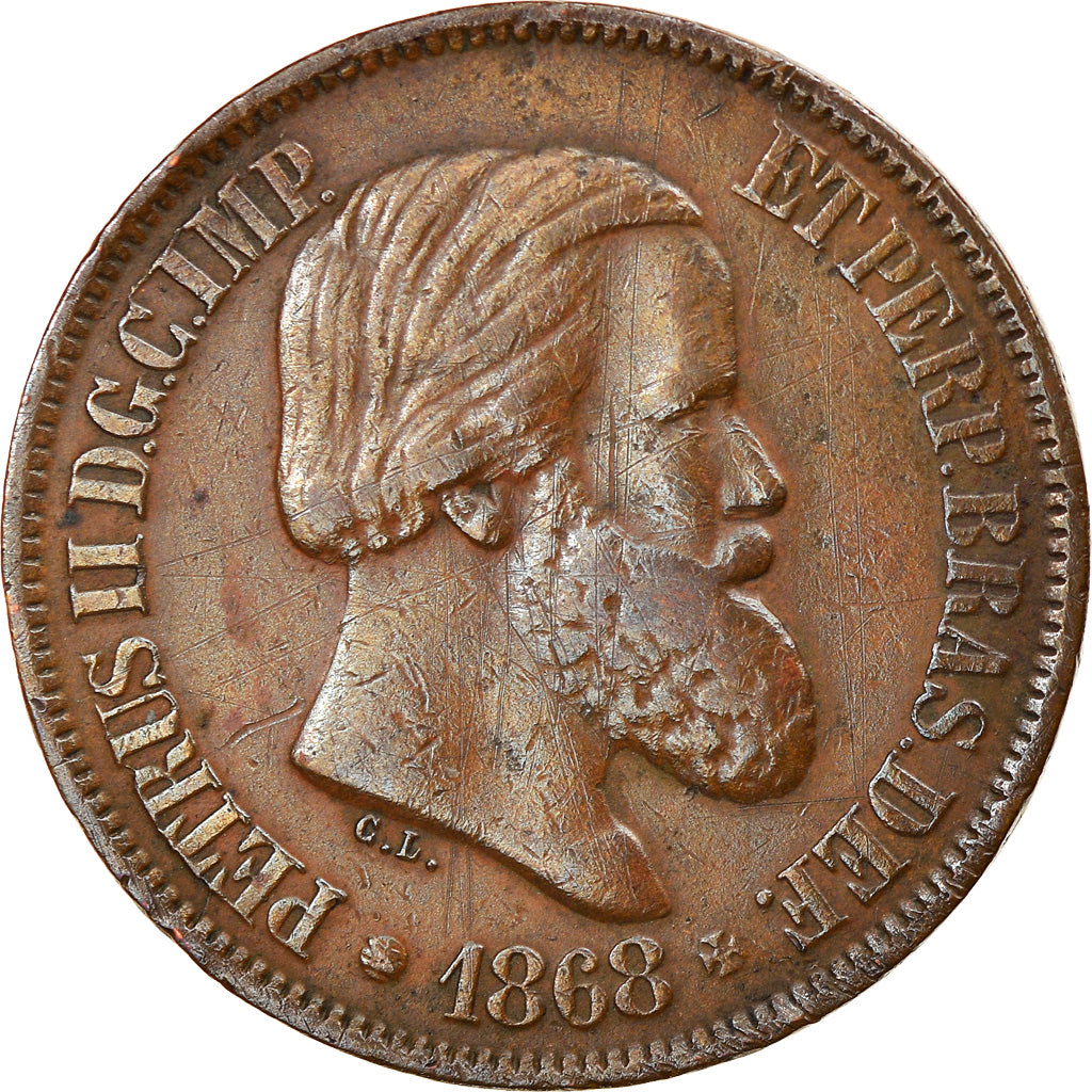 Coin, Brazil, Pedro II, 20 Reis, 1868, EF(40-45), Bronze, KM:474