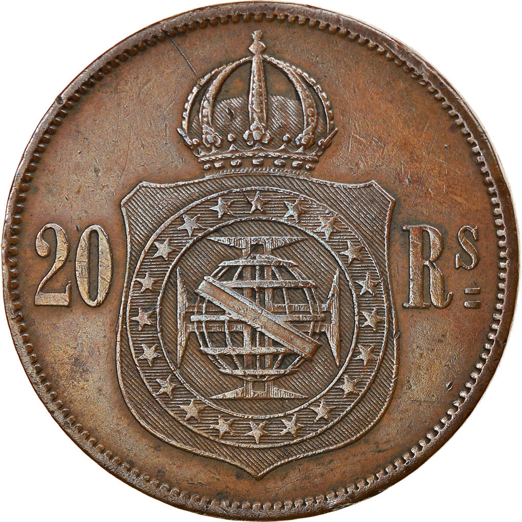 Coin, Brazil, Pedro II, 20 Reis, 1868, EF(40-45), Bronze, KM:474