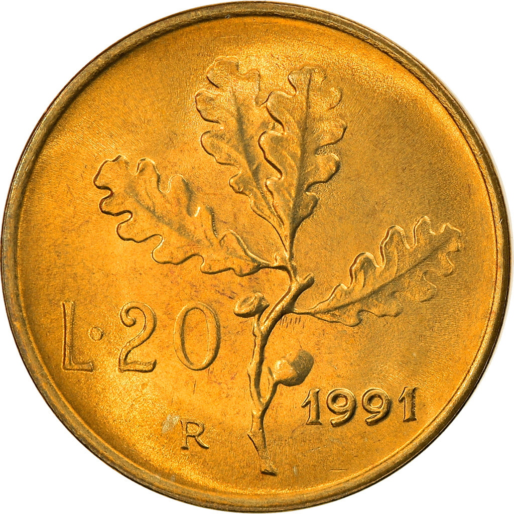 Moneta, Italia, 20 Lire, 1991, Rome, SPL, Alluminio-bronzo, KM:97.2