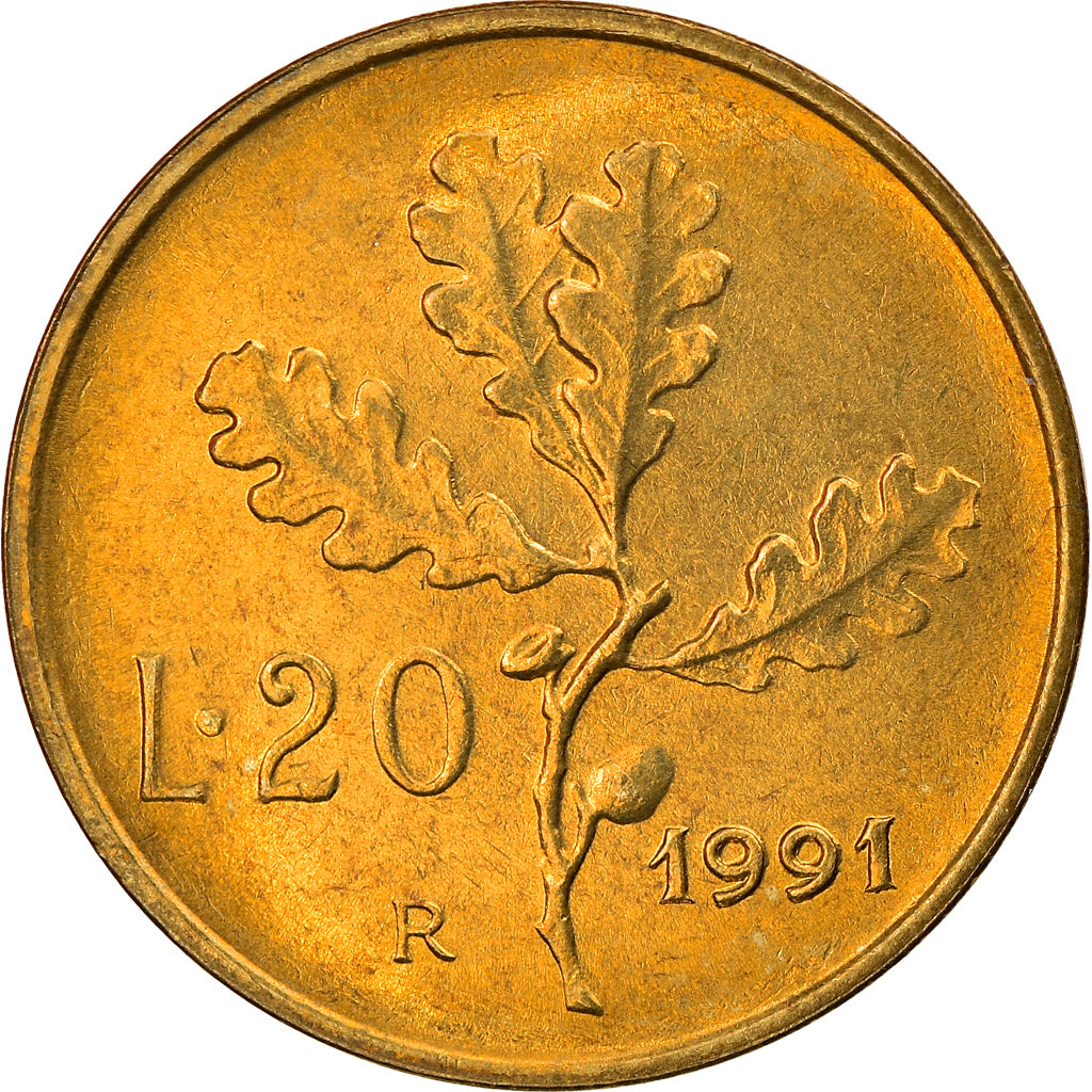 Monnaie, Italie, 20 Lire, 1991, Rome, TTB+, Aluminum-Bronze, KM:97.2