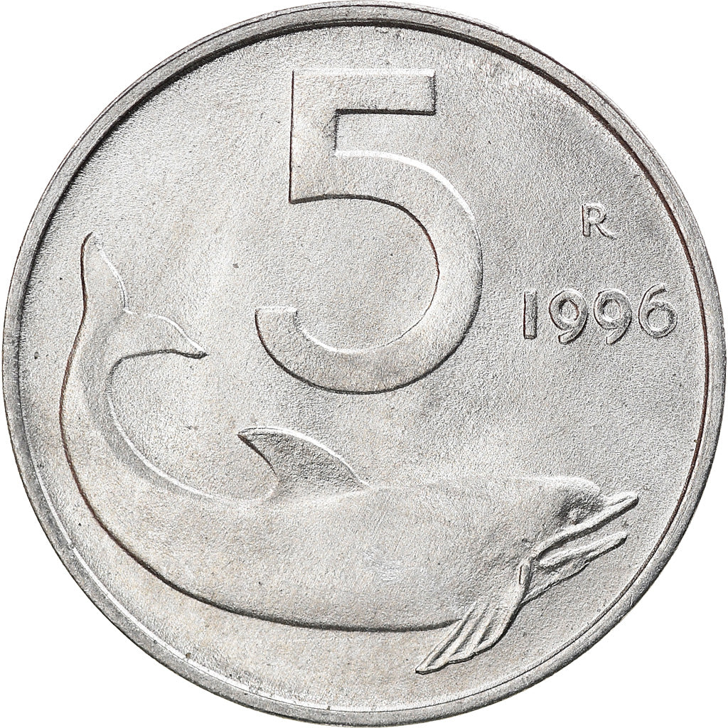 Moeda, Itália, 5 Lire, 1996, Rome, MS(63), Alumínio, KM:92