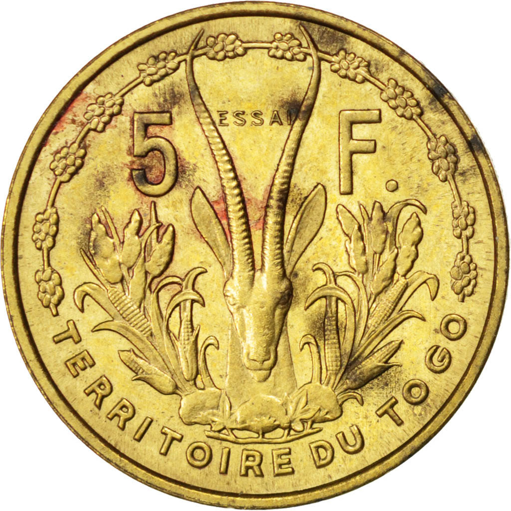 TOGO, 5 Francs, 1956, Paris, KM #E6, AU(55-58), Aluminum-Bronze, Lecompte #23,..