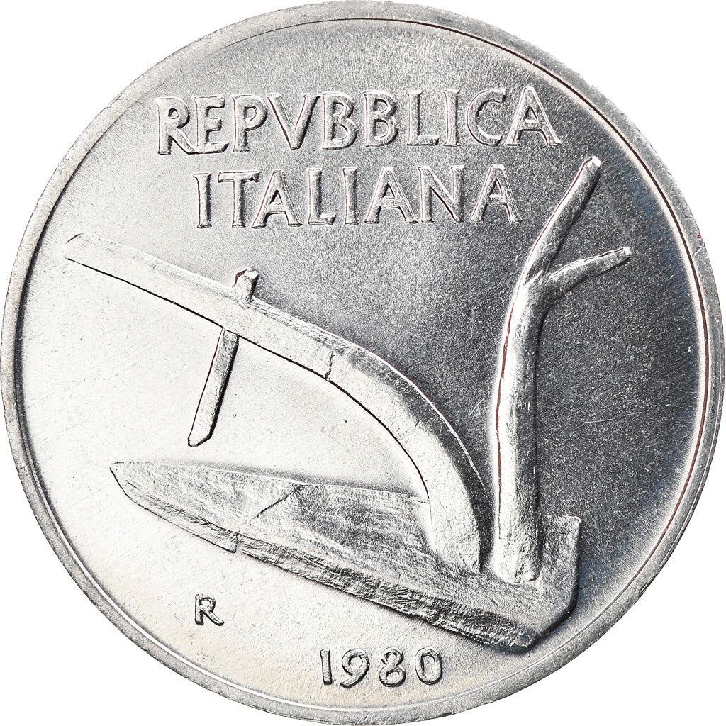 Moeda, Itália, 10 Lire, 1980, Rome, MS(60-62), Alumínio, KM:93