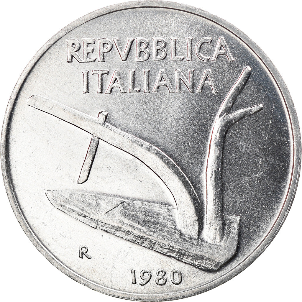 Münze, Italien, 10 Lire, 1980, Rome, UNZ+, Aluminium, KM:93