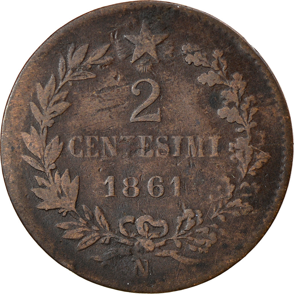 Coin, ITALIAN STATES, 2 Centesimi, 1861, Naples, VF(20-25), Bronze, KM:2.
