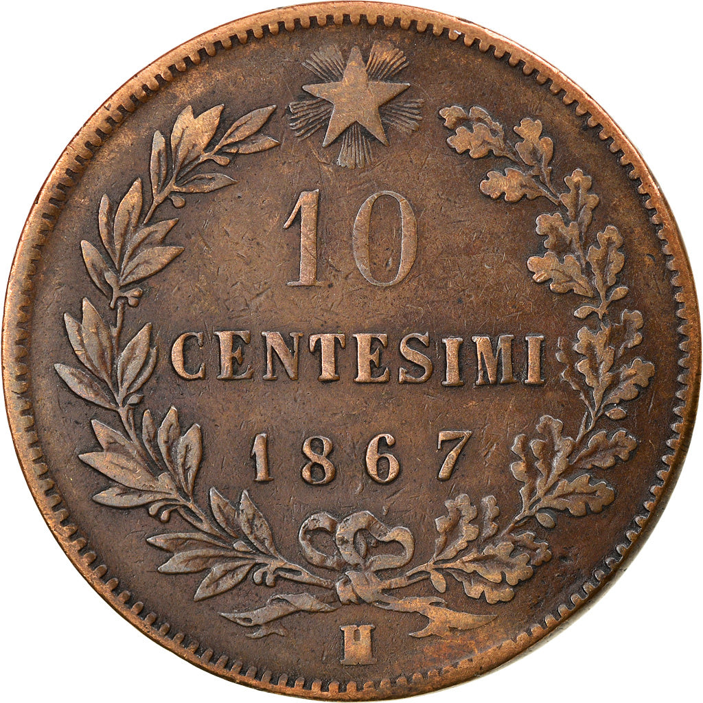 Coin, Italy, Vittorio Emanuele II, 10 Centesimi, 1867, Birmingham, VF(30-35)