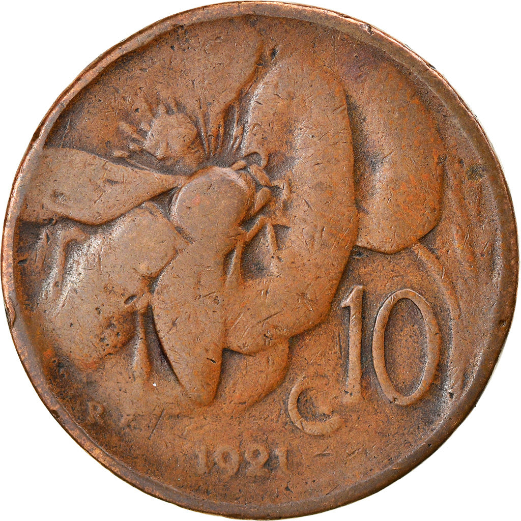 Münze, Italien, Vittorio Emanuele III, 10 Centesimi, 1921, Rome, S, Bronze