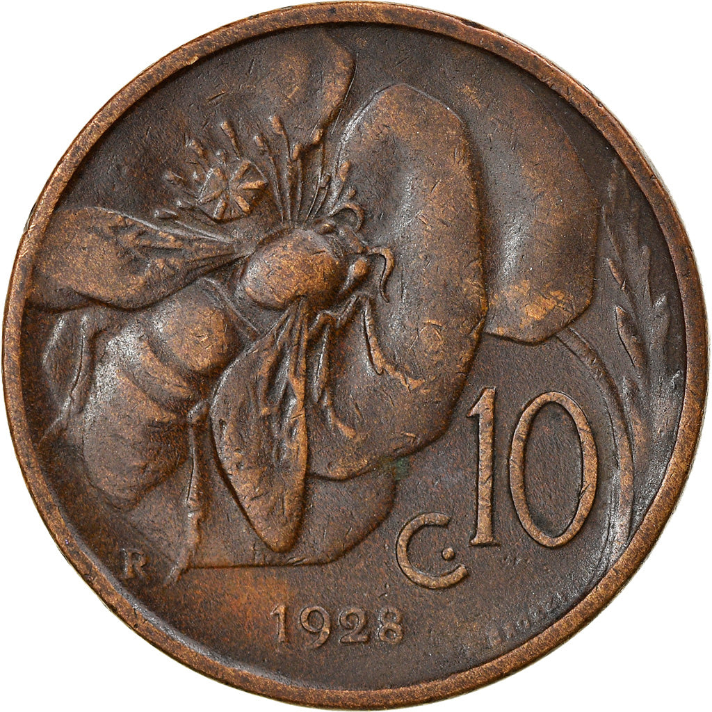 Coin, Italy, Vittorio Emanuele III, 10 Centesimi, 1928, Rome, EF(40-45), Bronze