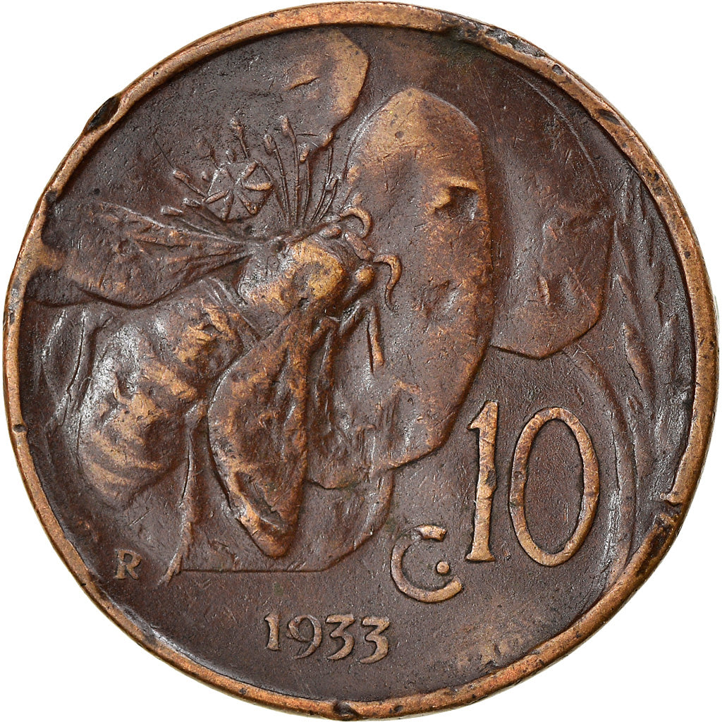 Coin, Italy, Vittorio Emanuele III, 10 Centesimi, 1933, Rome, VF(20-25), Bronze