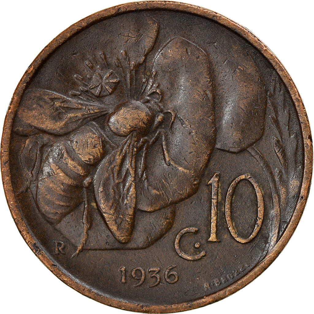 Monnaie, Italie, Vittorio Emanuele III, 10 Centesimi, 1936, Rome, TB+, Bronze
