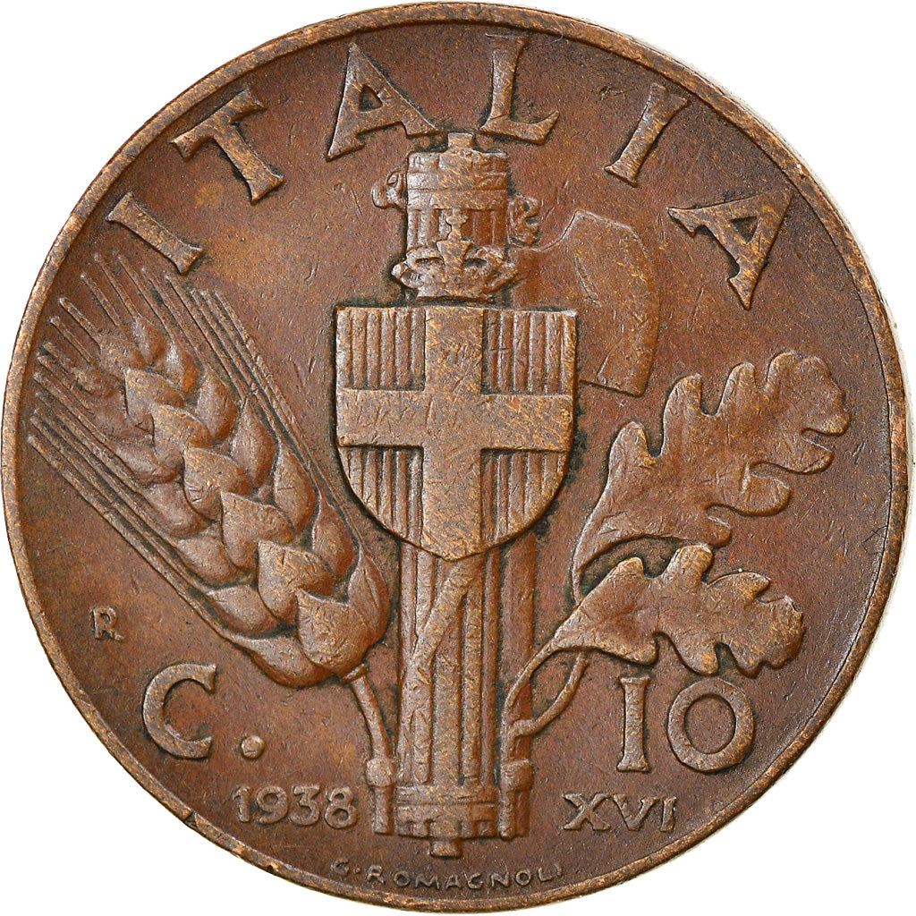 Coin, Italy, Vittorio Emanuele III, 10 Centesimi, 1938, Rome, AU(50-53), Copper