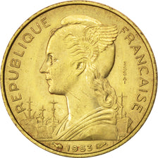MADAGASCAR, 20 Francs, 1953, Paris, KM #E5, AU(50-53), Aluminum-Bronze,...