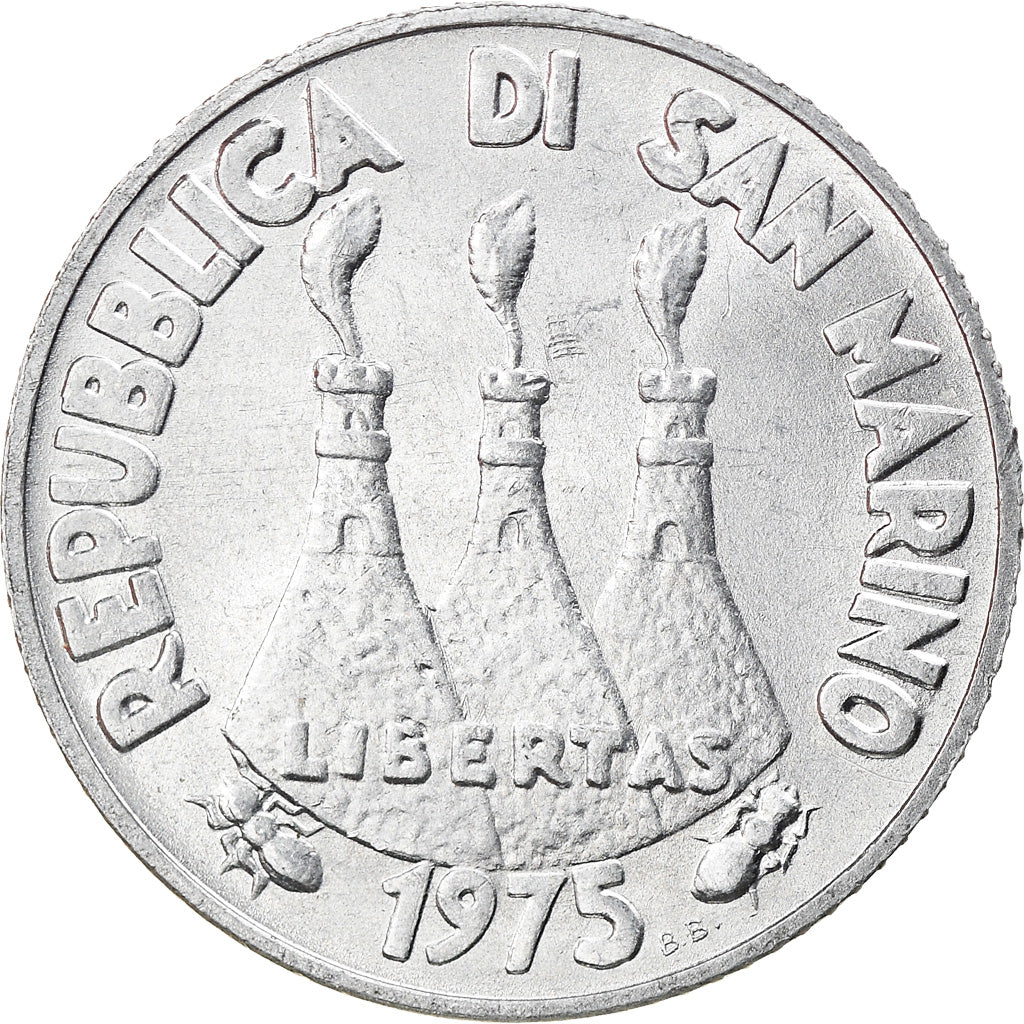 Münze, San Marino, 2 Lire, 1975, UNZ, Aluminium, KM:41