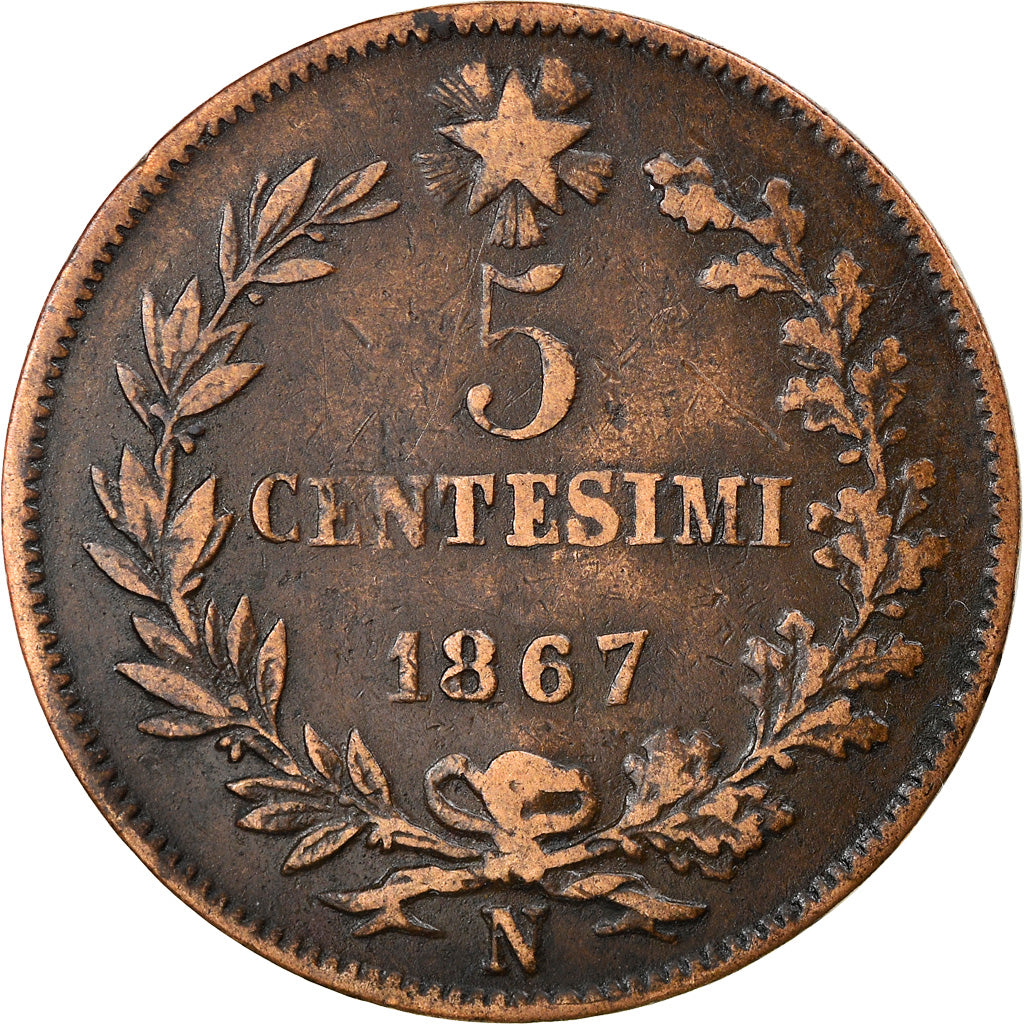 Moneta, Włochy, Vittorio Emanuele II, 5 Centesimi, 1867, Naples, EF(40-45)