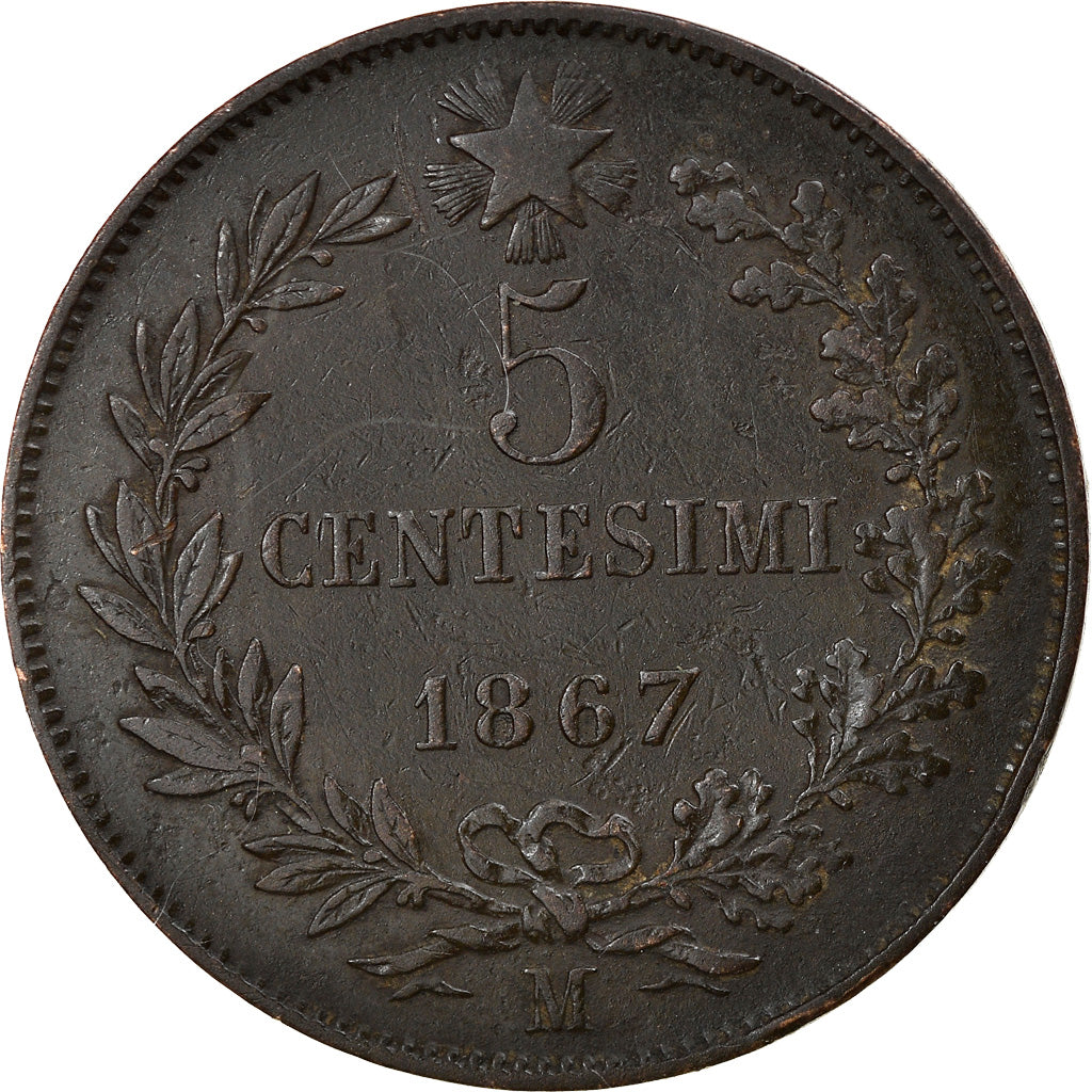 Moneta, Włochy, Vittorio Emanuele II, 5 Centesimi, 1867, Milan, EF(40-45)