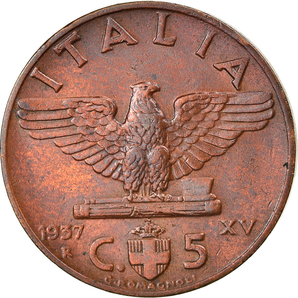 Coin, Italy, Vittorio Emanuele III, 5 Centesimi, 1937, Rome, EF(40-45), Bronze