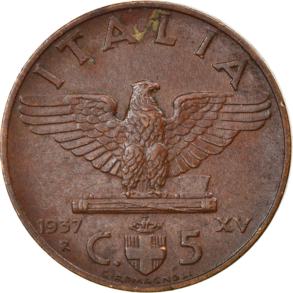 Coin, Italy, Vittorio Emanuele III, 5 Centesimi, 1937, Rome, EF(40-45), Bronze