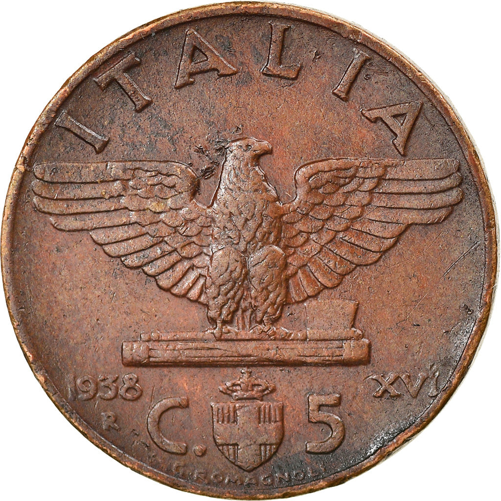 Coin, Italy, Vittorio Emanuele III, 5 Centesimi, 1938, Rome, EF(40-45), Bronze