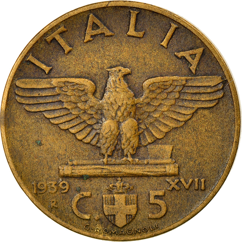 Coin, Italy, Vittorio Emanuele III, 5 Centesimi, 1939, Rome, EF(40-45)