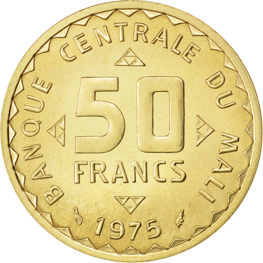 Moneda, Malí, 50 Francs, 1975, EBC+, Níquel - latón, KM:E1