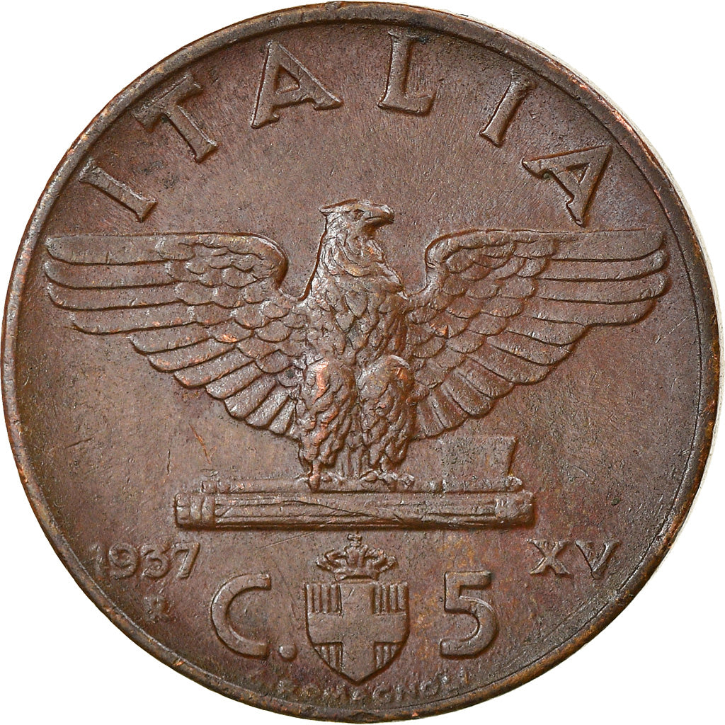 Coin, Italy, Vittorio Emanuele III, 5 Centesimi, 1937, Rome, EF(40-45), Bronze