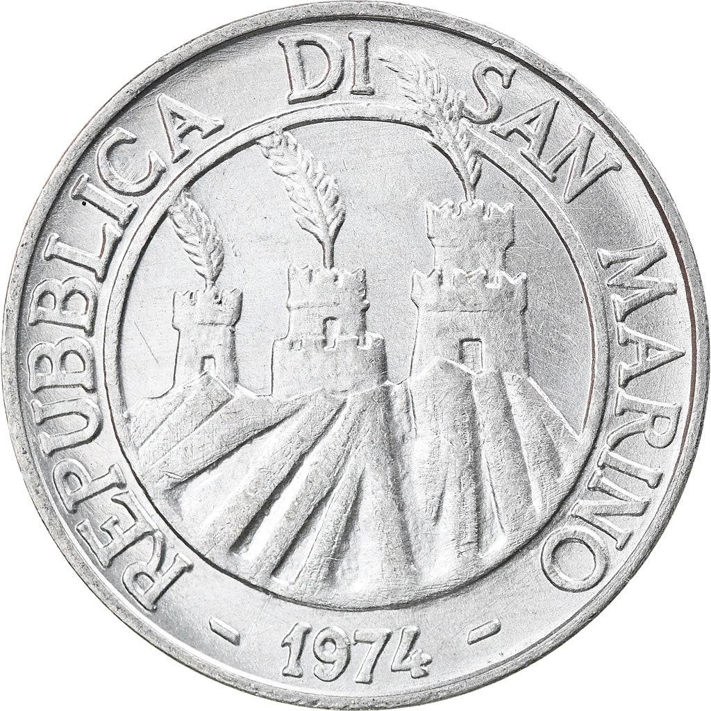 Moeda, San Marino, 10 Lire, 1974, Rome, MS(63), Alumínio, KM:33
