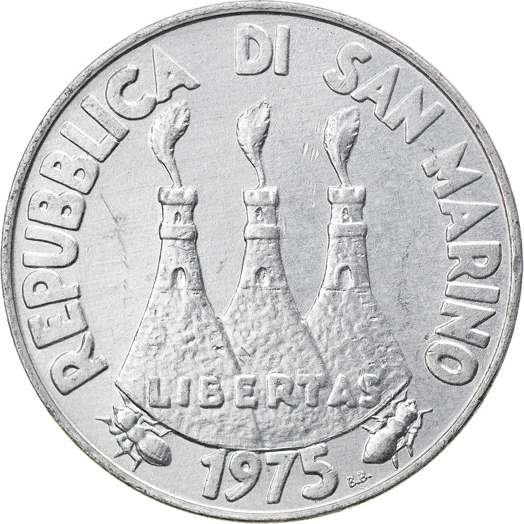 Moneda, San Marino, 10 Lire, 1975, Rome, MBC+, Aluminio, KM:43