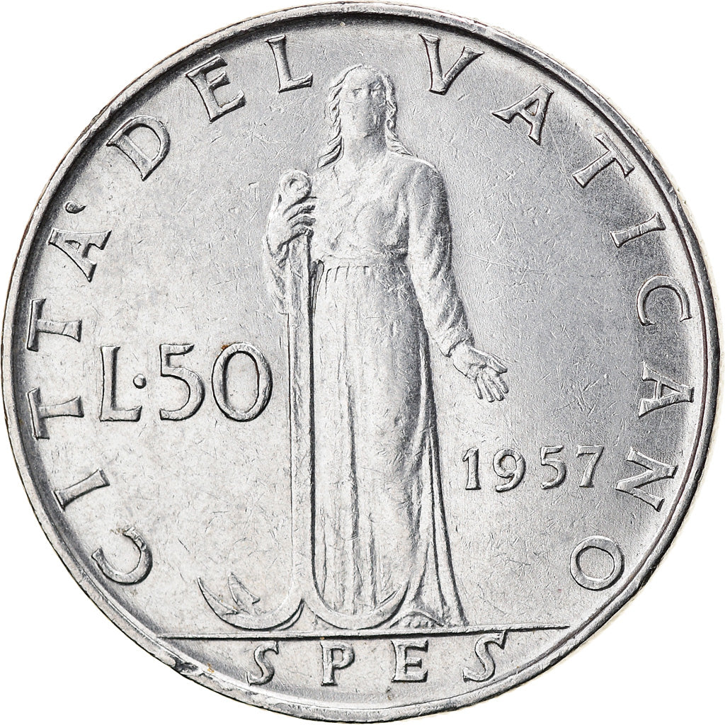 Moneta, PAŃSTWO WATYKAŃSKIE, Pius XII, 50 Lire, 1957, EF(40-45), Stal