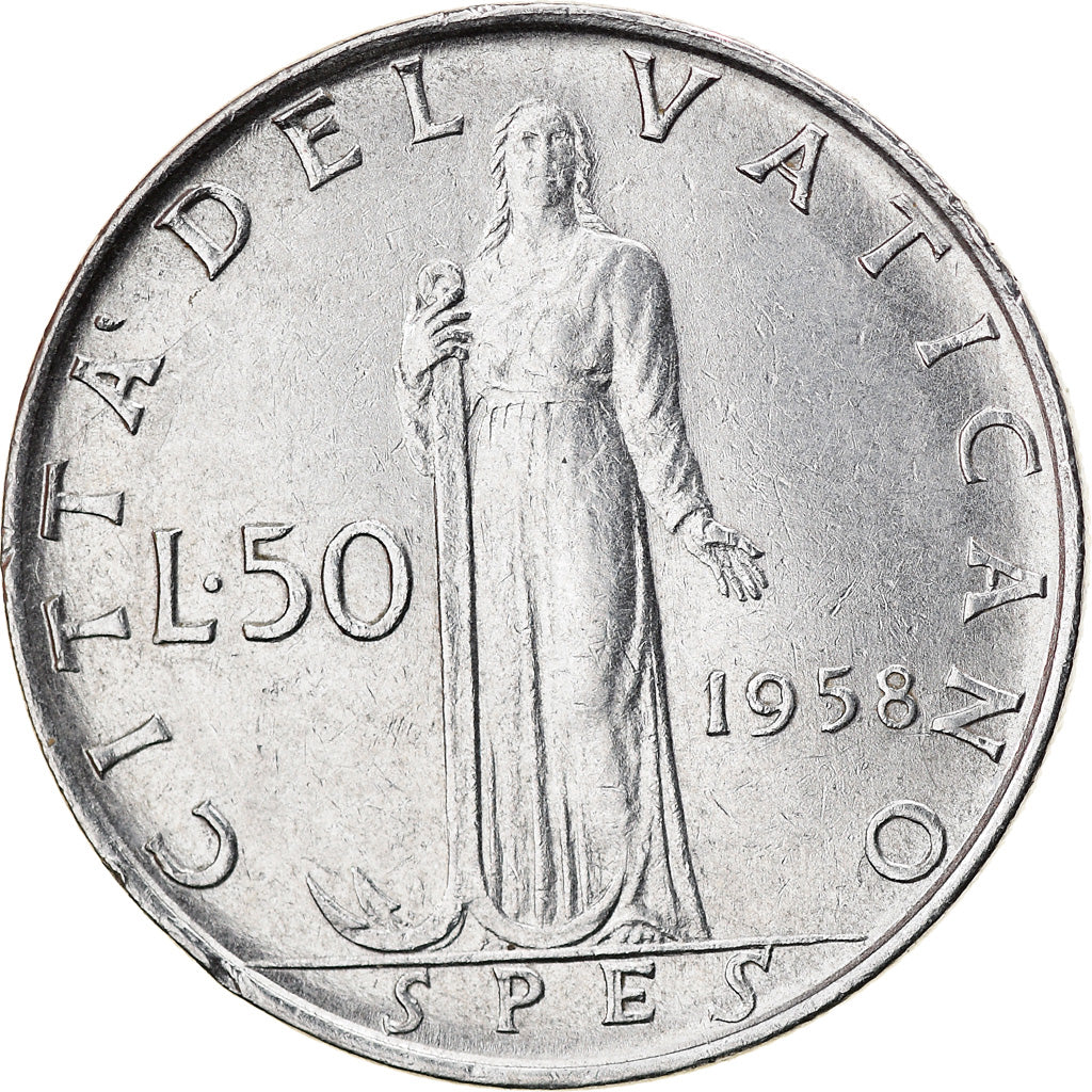 Munten, Vaticaanstad, Pius XII, 50 Lire, 1958, Roma, UNC-, Stainless Steel