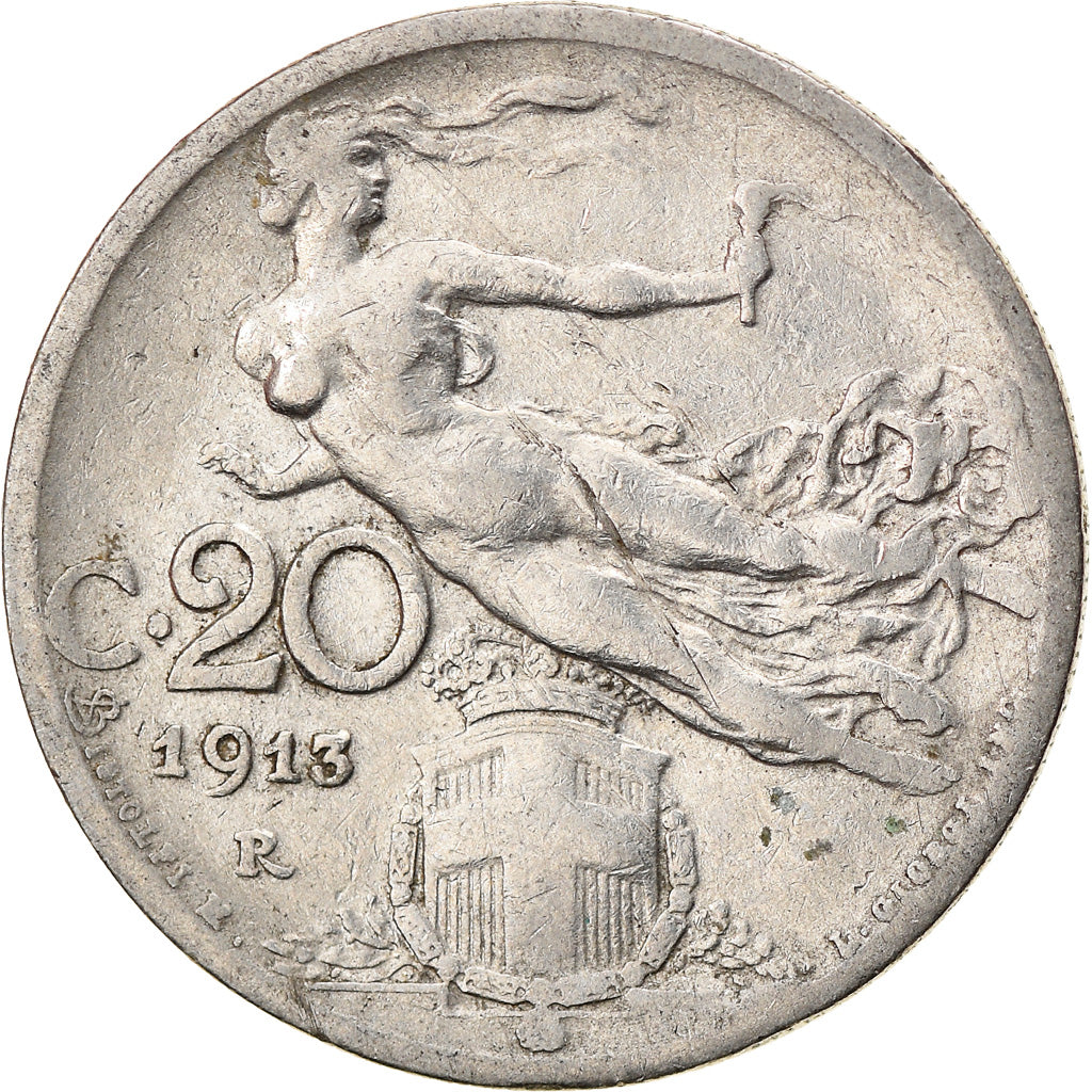 Moneda, Italia, Vittorio Emanuele III, 20 Centesimi, 1913, Rome, BC, Níquel