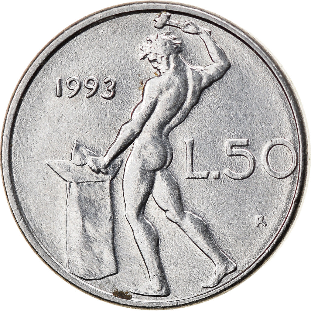 Coin, Italy, 50 Lire, 1993, Rome, MS(63), Stainless Steel, KM:95.2