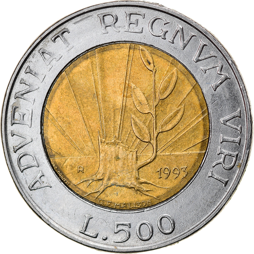 Coin, San Marino, 500 Lire, 1993, VF(30-35), Bi-Metallic, KM:301