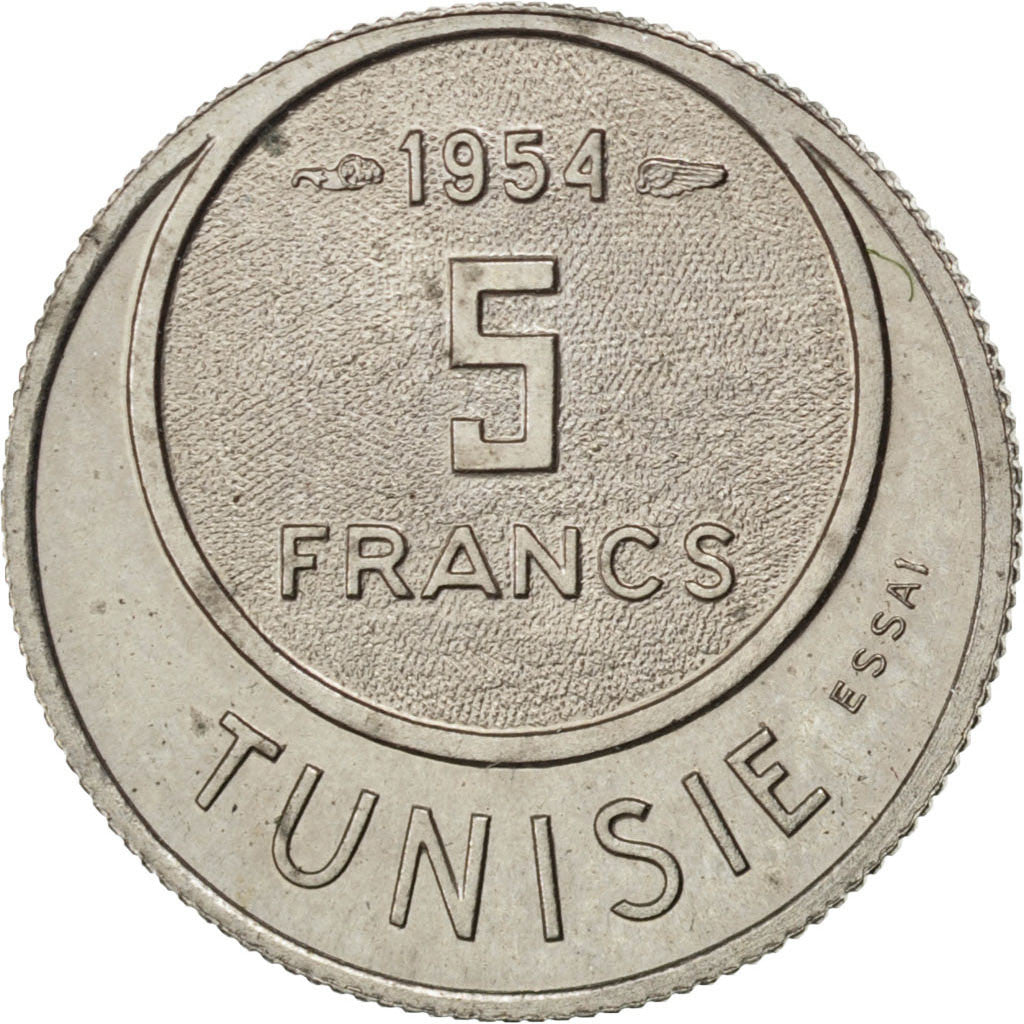 Monnaie, Tunisie, Muhammad al-Amin Bey, 5 Francs, 1954, Paris, TTB+