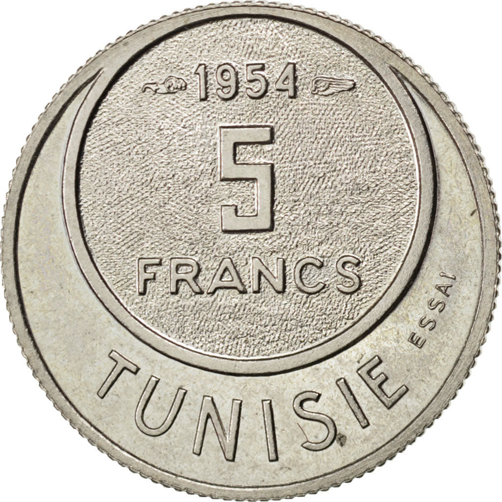 Tunisia, Muhammad al-Amin Bey, 5 Francs, 1954, Paris, SPL-, Rame-nichel, KM:E...