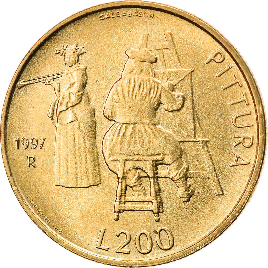 Coin, San Marino, 200 Lire, 1997, MS(60-62), Aluminum-Bronze, KM:366