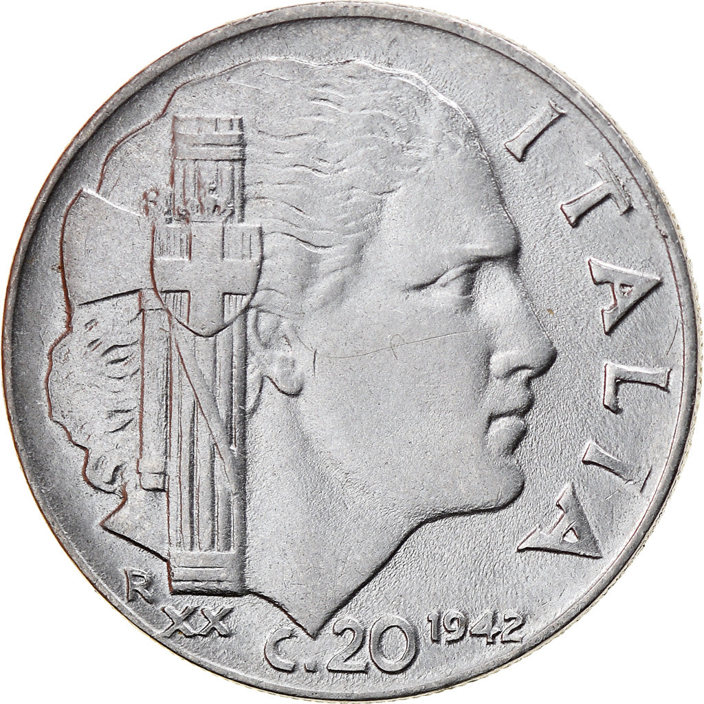 Moneta, Italia, Vittorio Emanuele III, 20 Centesimi, 1942, Rome, MB, Acciaio