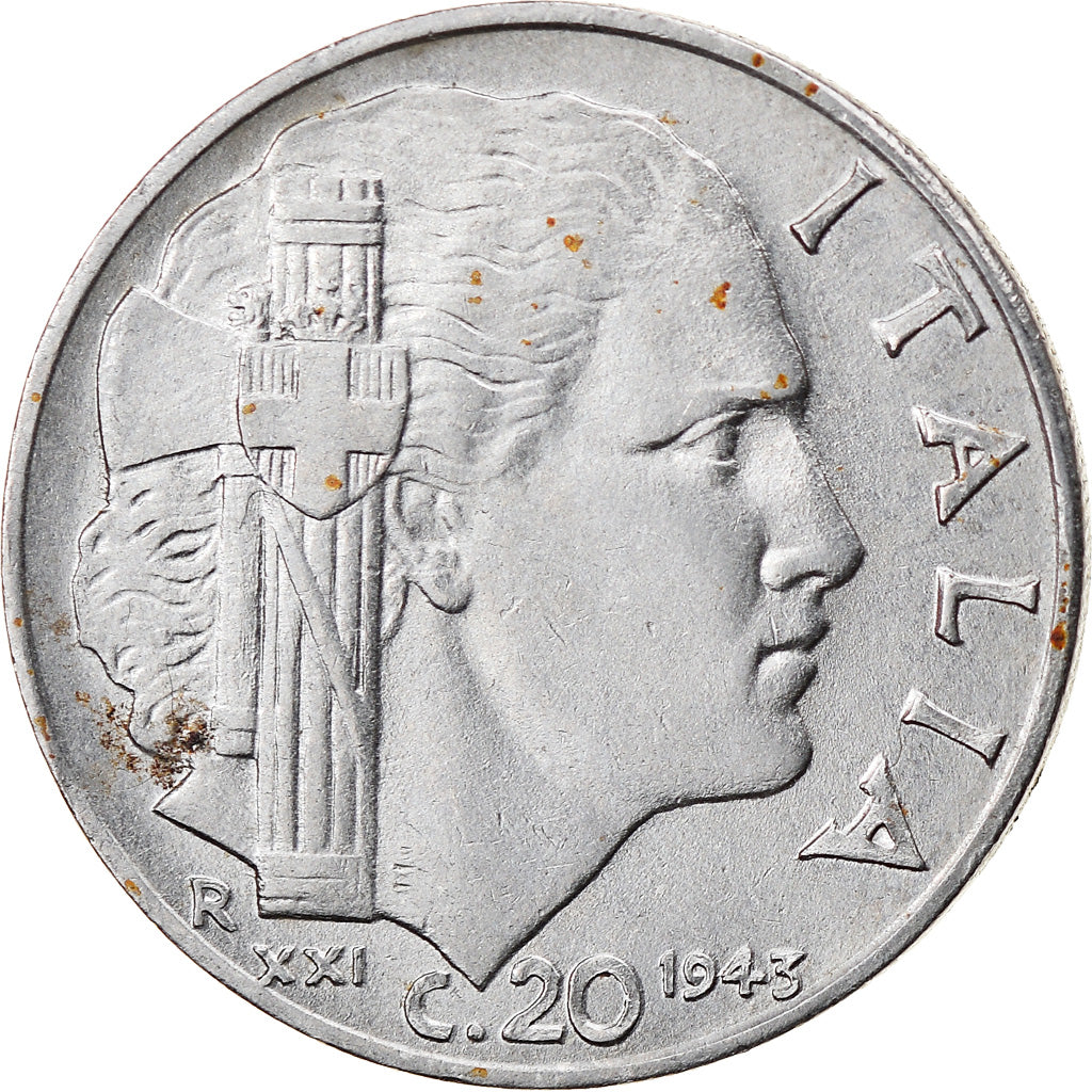 Moneda, Italia, Vittorio Emanuele III, 20 Centesimi, 1943, Rome, MBC+, Acero