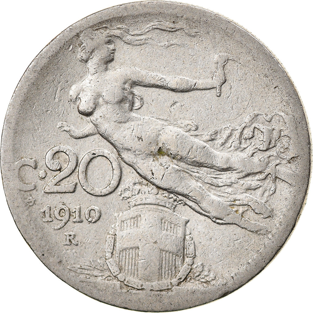 Moneda, Italia, Vittorio Emanuele III, 20 Centesimi, 1910, Rome, BC+, Níquel