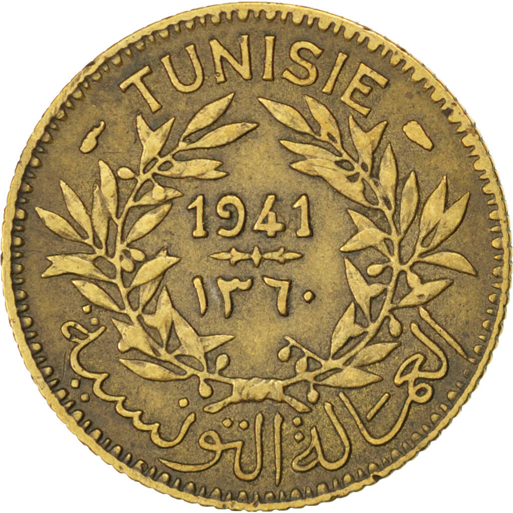 TUNISIA, Franc, 1941, Paris, KM #247, EF(40-45), Aluminum-Bronze, 23, Lecompte..