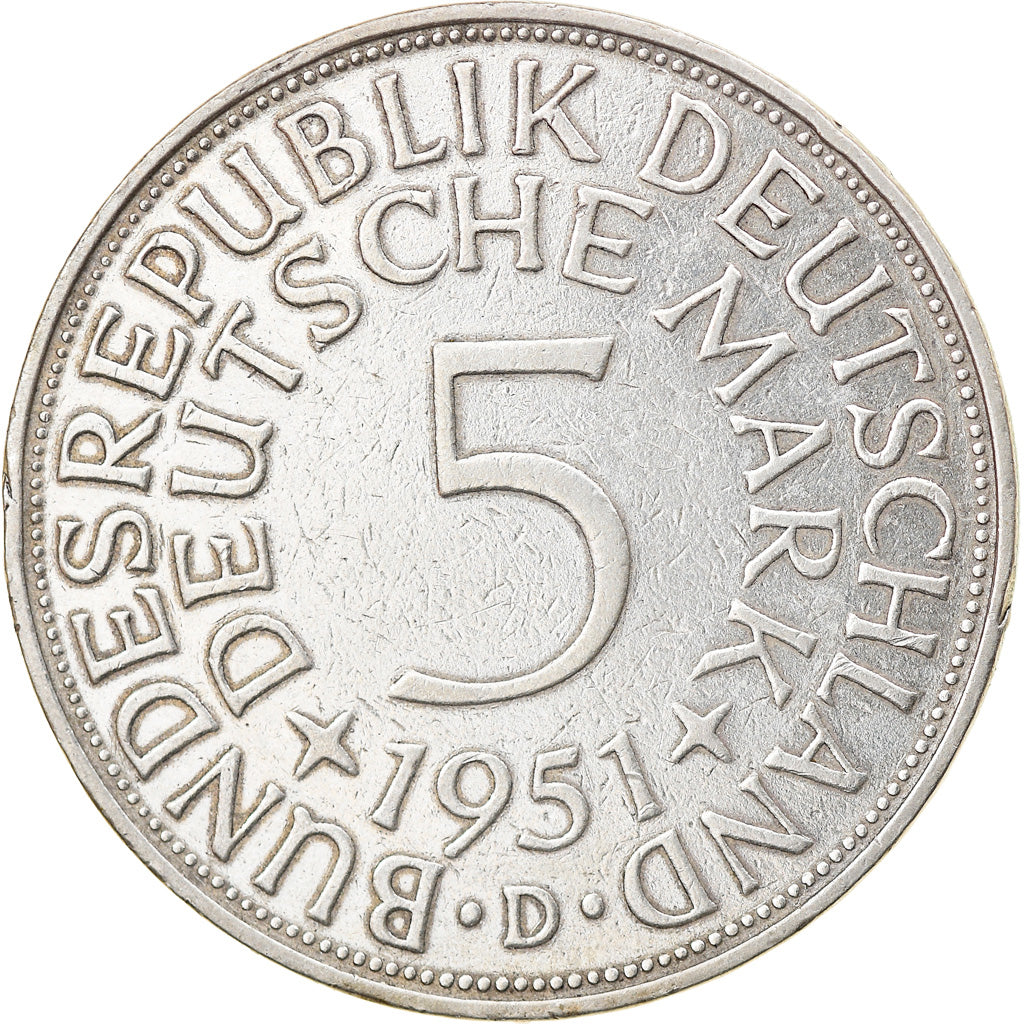 Coin, GERMANY - FEDERAL REPUBLIC, 5 Mark, 1951, Munich, EF(40-45), Silver